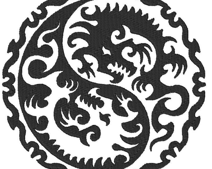 Taoist Taoism or Daoism Yin & Yang Symbol Black with Dragons machine embroidery designs 4x4, 5x7 and 6x10