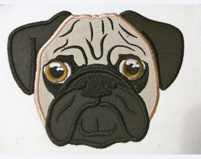 Pug head cute Puppy Dog pet animal Applique machine embroidery designs sizes for hoop 4x4  5x7 and 6x10