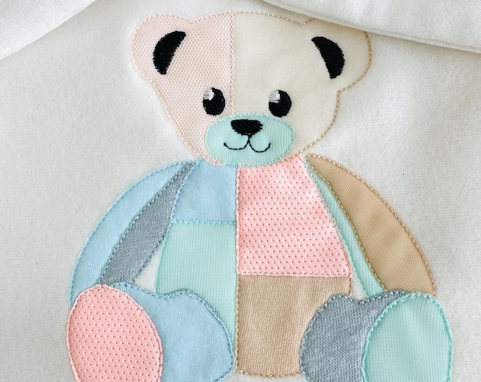 Cute little Patchwork Teddy Bear Applique machine embroidery designs baby kids girls boys soft Teddy design many sizes 4.5 up to 8 inches