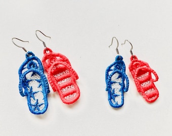 Patriotic Flip Flops earrings charm FSL freestanding lace 3D dimensional American machine embroidery designs beach shoes girls earrings