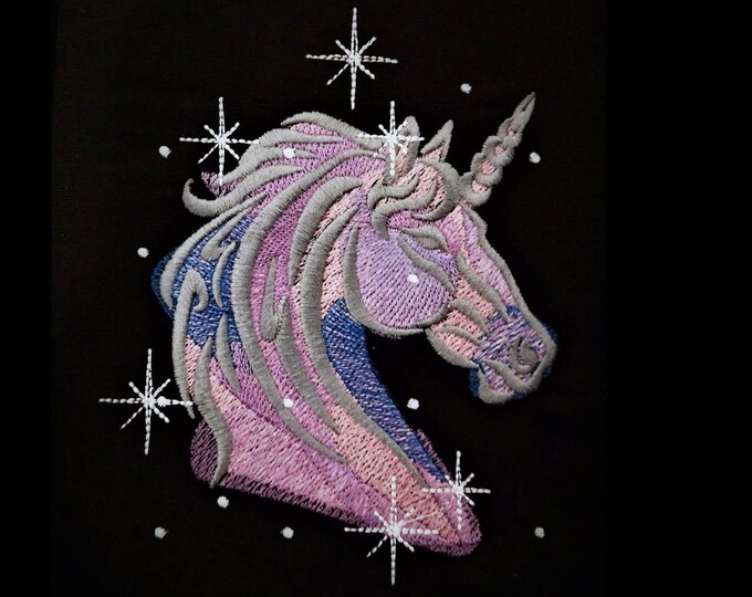 Galactic Galaxy Unicorn head sparkling stars swirl curl machine embroidery designs rainbow Unicorn sizes for hoop 4x4 and 5x7