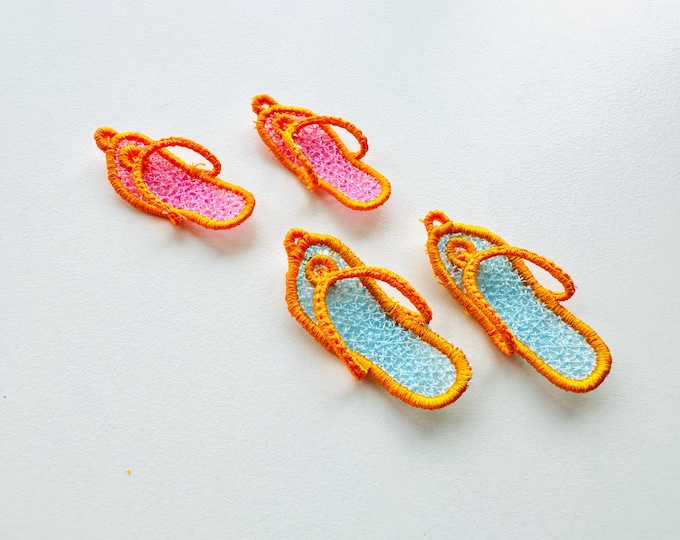 Summer Flip Flops earrings charm FSL freestanding lace 3D dimensional machine embroidery designs flip flop beach shoes girls lace earrings