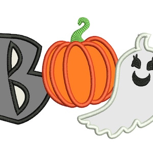 Kleines Boo Geist mit Kürbis Halloween Applikation Stickdatei für 10x10 und 13x18 Kinder Stickdatei gruselige Baby Boy Applikation