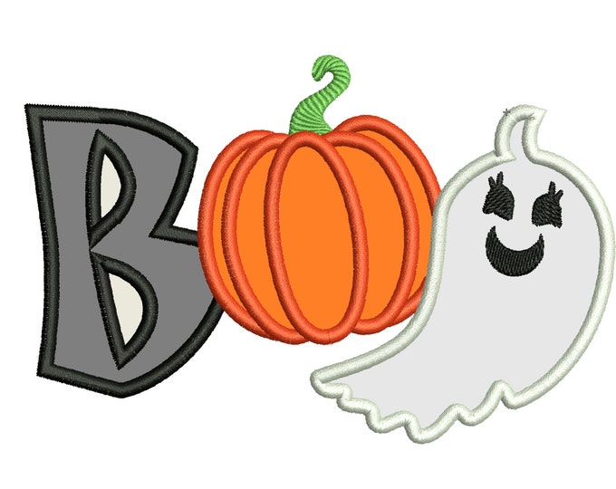 Boo Little boo Ghost with Pumpkin Halloween Applique machine embroidery designs for hoops 4x4 and 5x7 kids scary spooky design baby boy