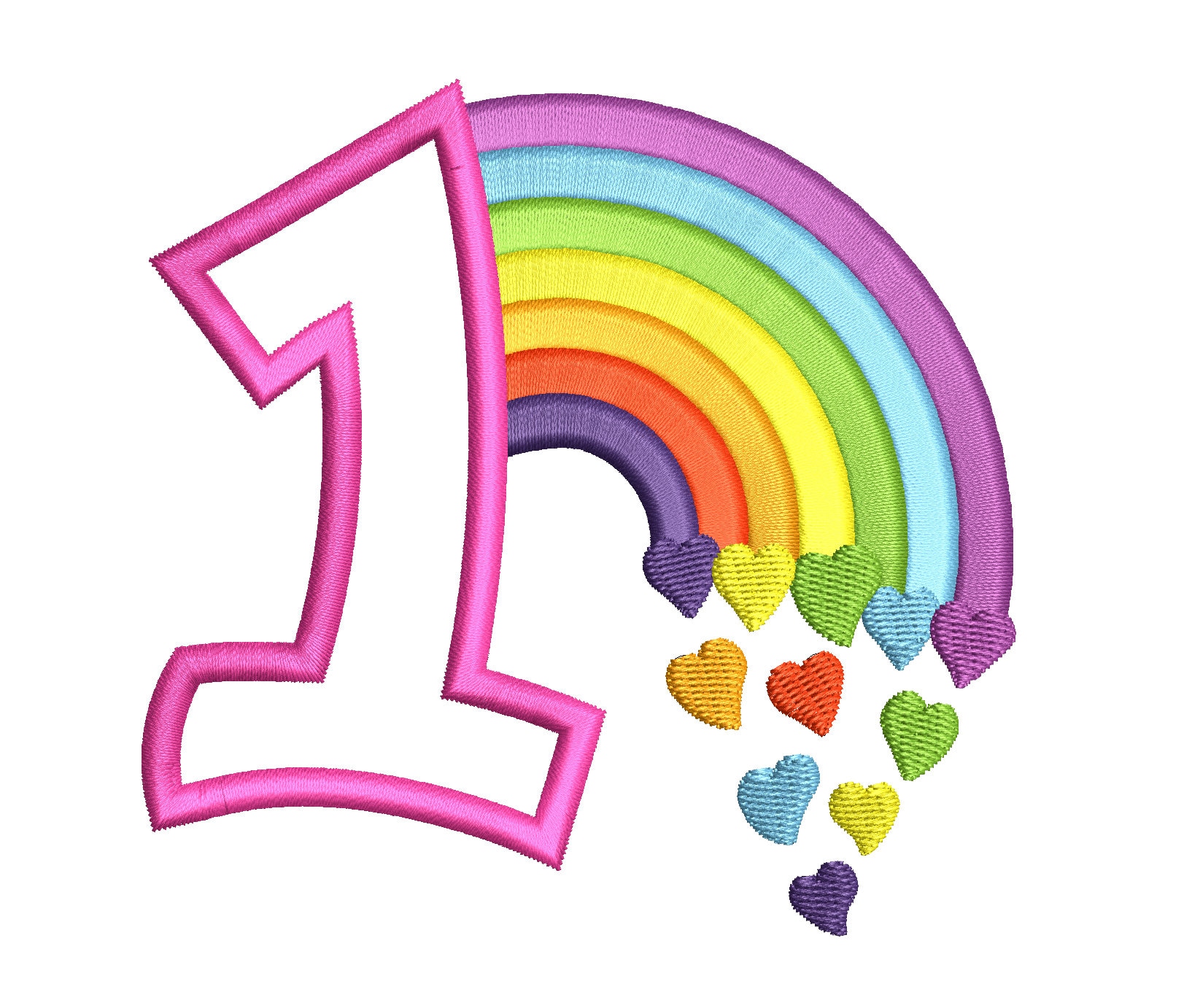 Cute Rainbow Birthday Number 1 ONE machine embroidery applique designs