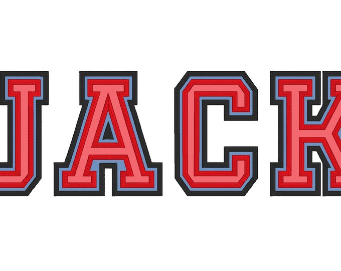 Two applique layers Double outline sport font Double applique block sport font Athletic Sport High School Team Players embroidery alphabet