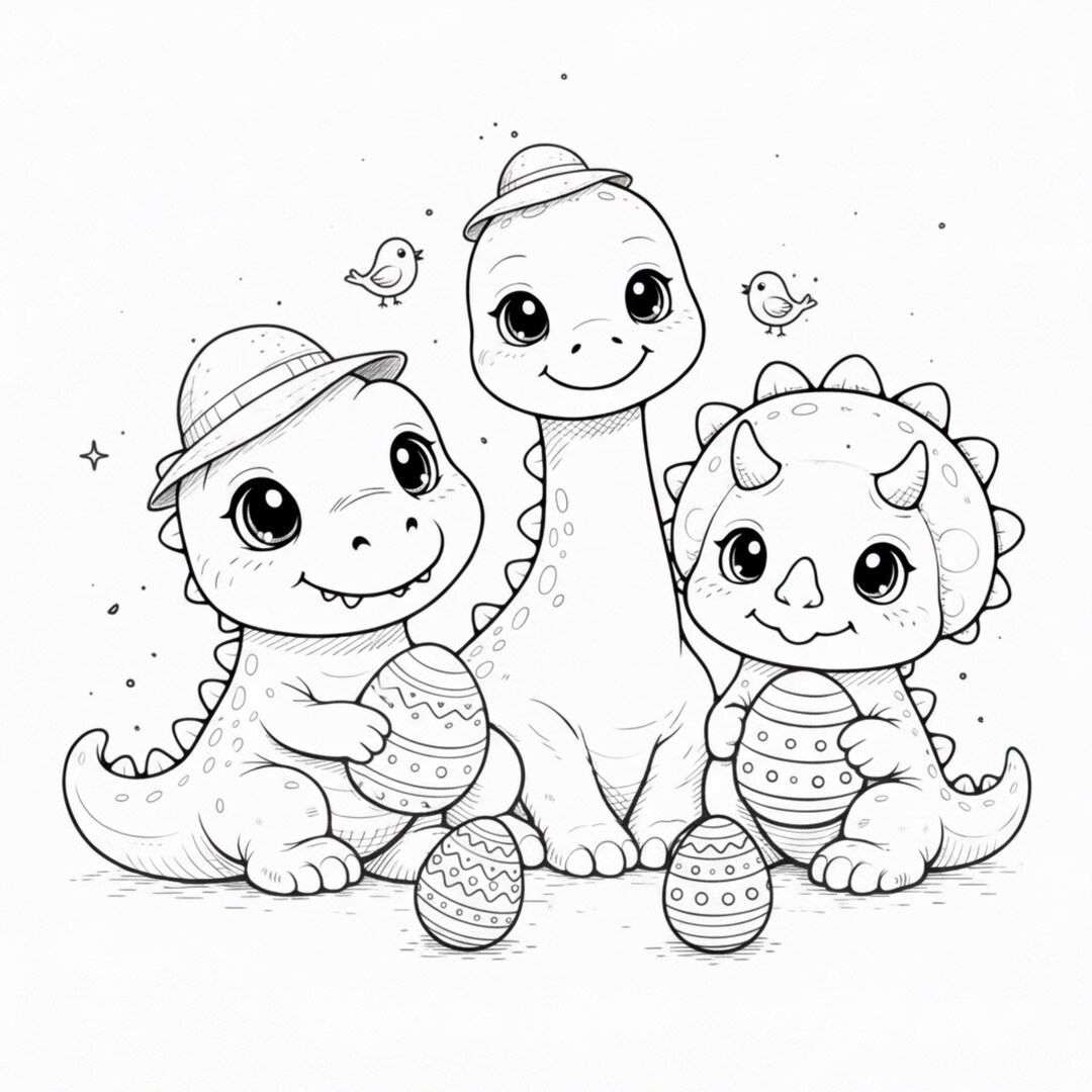 Dinosaur Coloring Pages for Toddlers, Kawaii Dino Coloring Book PDF ...