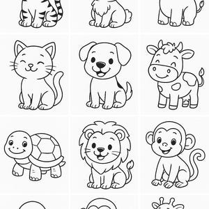 10 Printable Coloring Pages for Kids - Happy Animals - PDF Download - Etsy