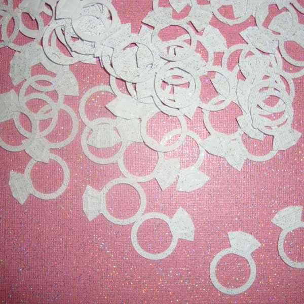 FREE SHIPPING 100 glitter white diamond ring confetti- customize colors- wedding shower- wedding- reception- bridal shower