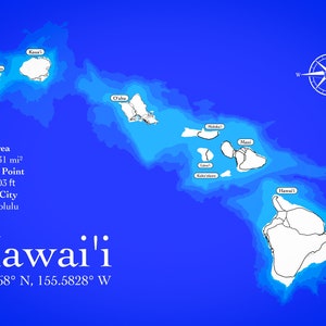 Hawaii Hawaiian Islands Map - 6 layers - Bathymetry Bathymetric Multi Layer Stacked Laser Cutter Glowforge Mondala Vector SVG File