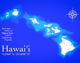 Hawaii Hawaiian Islands Map - 6 layers - Bathymetry Bathymetric Multi Layer Stacked Laser Cutter Glowforge Mondala Vector SVG File