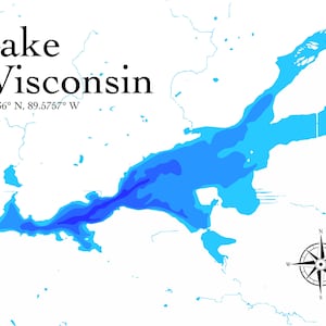 Lake Wisconsin Map - 5 layers - Bathymetry Bathymetric Multi Layer Stacked Laser Cutter Glowforge Mondala Vector SVG File