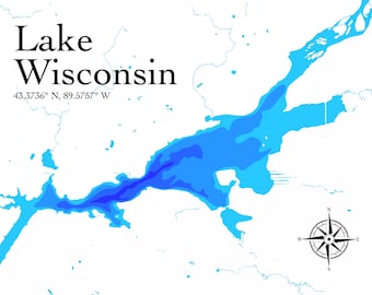 Lake Wisconsin Map - 5 layers - Bathymetry Bathymetric Multi Layer Stacked Laser Cutter Glowforge Mondala Vector SVG File