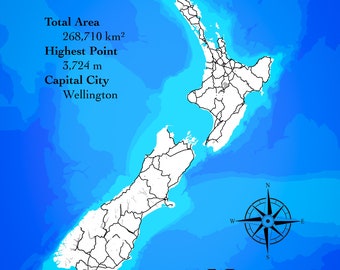New Zealand Map - 8 layers - Bathymetry Bathymetric Multi Layer Stacked Laser Cutter Glowforge Mondala Vector SVG File