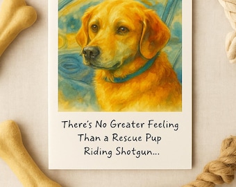 Tarjeta de felicitación para perro rescatado / Nueva mascota en acuarela (descarga digital)