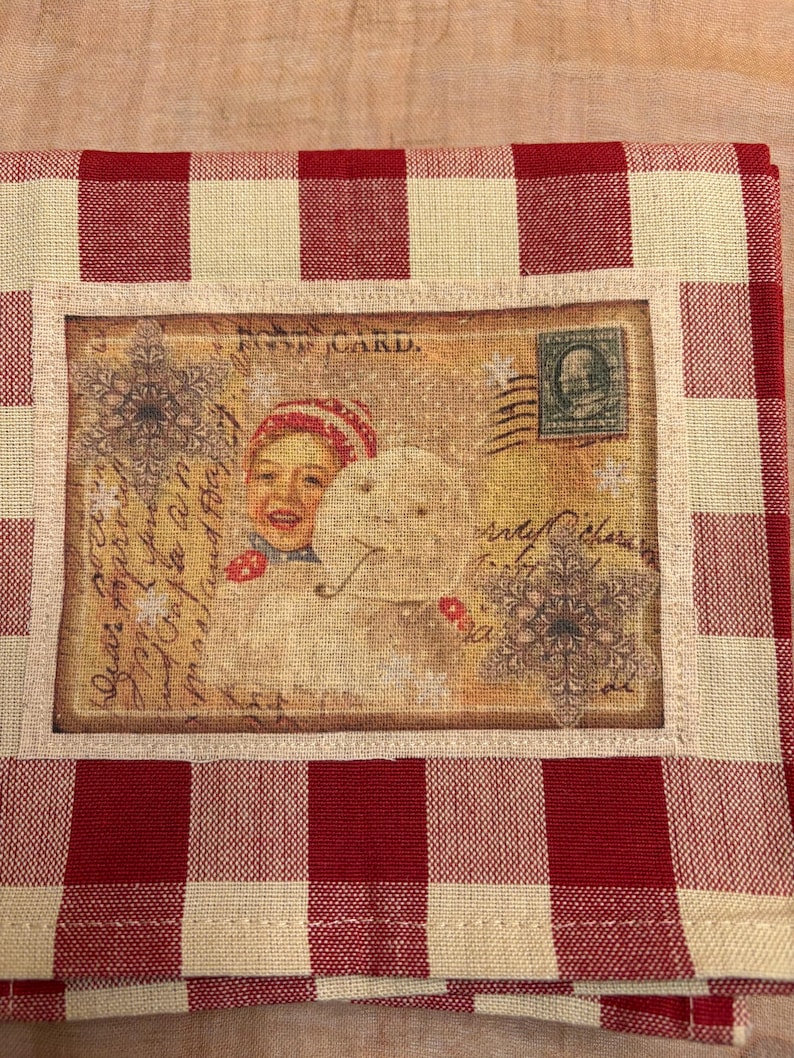 Christmas Red/tea Dye Buffalo Check Kitchen Towel, Coffee Stained ...