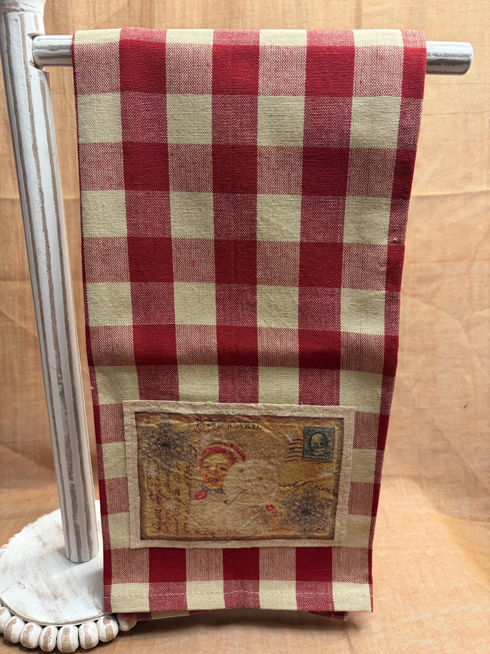Red Label Tea 3 Roses Christmas Red/tea Dye Buffalo Check Kitchen Towel, Coffee Stained ...