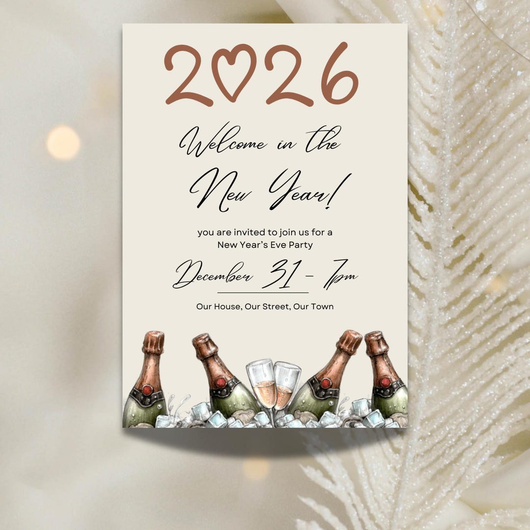 New Years Eve Champagne Party Invitation Editable Canva Template (PDF