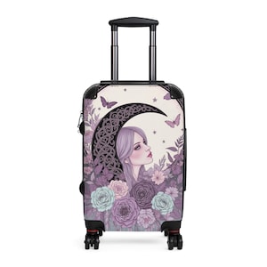 Whimsical Floral Suitcase with Moon Design, Travel Luggage, Bohemian Style, Unique Travel Gear, Perfect for Vacations, Travel Gifts