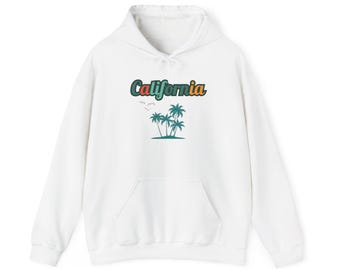 Sudadera con capucha y palmeras de California / Diseño playero con tipografía retro