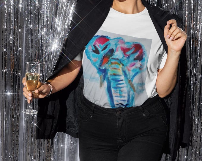 Featured listing image: Abstract Blue Elephant T-Shirt Colorful Animal Art Tee from Original Painting
