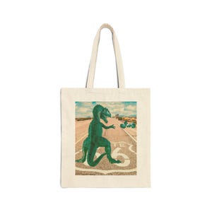 Dino Adventure Cotton Canvas Tote Bag: Eco-Friendly Reusable Shopping Bag