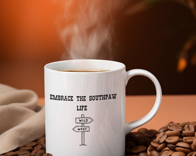 Featured listing image: Left-Handed Cowboy Mug, Southpaw Wild West Design, 11oz