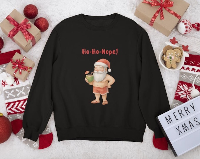 Featured listing image: Ho-Ho-Nope Santa with Drink Sweatshirt | Funny Christmas Holiday Crewneck