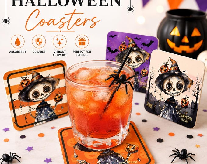 Featured listing image: Halloween Coasters featuring Watercolor Art by Shannon Stevens