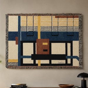Modern Geometric Abstract Woven Blanket | Mid-Century Grid Pattern