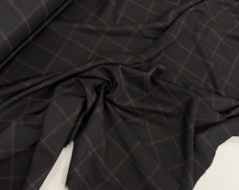 Luxurious Italian Alpaca Wool Fabric | Soft Windowpane Check | Chocolate Brown & Milk Brown