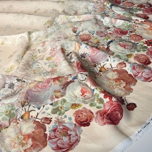 Italian Linen Fabric - Floral Designer Style Print - For Womens Clothing | Dressmaking