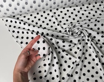 Italian Elegant viscose Jersey |  Polka dot print on white background |