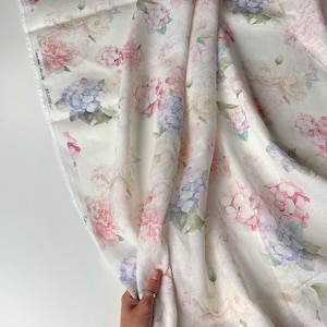 Italian Linen Fabric - Floral Designer Style Print - For Womens Clothing | Dressmaking