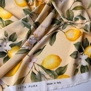 Italian Silk Crêpe Fabric | Designer Lemon Print | 100% Silk