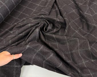 Luxurious Italian Alpaca Wool Fabric | Soft Windowpane Check | Graphite Chocolate color