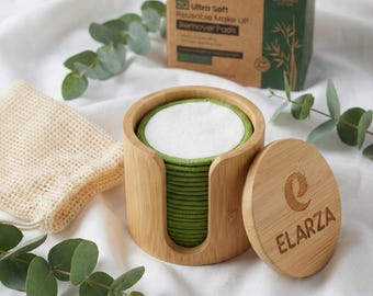 Discos desmaquillantes reutilizables con soporte de bambú, discos de algodón ultrasuaves, ecológicos, 20 discos