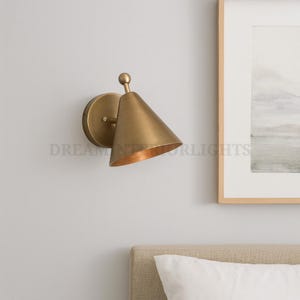 Handmade Mid Century Modern Vintage Brass Cone Shade Wall Sconce Adjustable Antique Brass Wall Lamp wall mounted handcrafted brass sconce