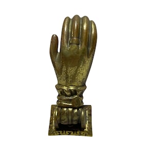 Victorian Brass Lady's Hand w/ Ring and Ball Doorknocker approx. 1917 Needs Oil