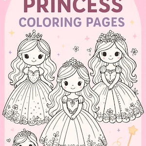 20 Cute Princess Coloring Pages - Printable Royal Girls Activity, Kawaii Digital Download for Kids