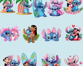 Lilo and Stitch Watercolor Clipart, Lilo & Stitch Clipart, Cute Lilo PNG, Stitch PNG, Angel PNG, Hand drawn Stitch Lilo, Watercolor Cliparts