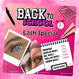 Back To School Lash Sale Flyer, Lash Tech Flyer Template, Back To School Hair Flyer, August Bookings Flyer, back to school flyer,