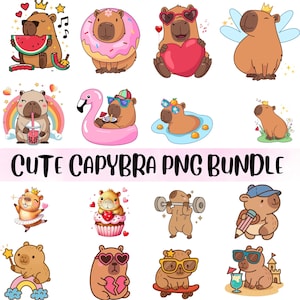 Cute Capybara PNG,Funny Capybara Clipart,Anime Cartoon Digital Sticker,files for cricut,Set Kawaii Animal Illustration,Png Clipart Bundle