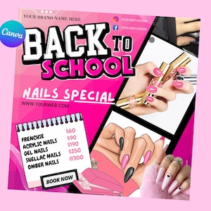 Back to School Nail Flyer, Nail Special Flyer, Back 2 School Nail Deal, Nail Tech Flyer, Nail Booking Flyer, Nail Appointments, Nail Flyer