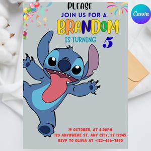 Stitch Editable Birthday Invitation Template, Printable Birthday Invitations, Digital Kids Party Invite, Digital Bday Card Invite, Stitch