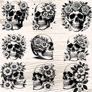 Skulls SVG Bundle, Skeleton svg Bundle, Floral Skull Sublimation Clipart  , Skull Clipart, Skull Silhouette, Skeleton svg, Skull Vector