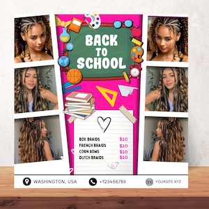 Back To School Booking Flyer, Back to school sale flyer, Back to school hair flyer, DIY canva template, Back 2 School , Braid Special Flyer