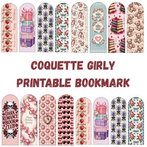 Coquette Printable Bookmarks Bundle, Girly Bookish Bookmark  PNG bookmarks design, Girly bows coquette Bookmark digital download