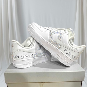 Wedding Shoes For Bride, Bridal Sneakers Personalized, Nike Air Force 1 Wedding Sneaker, Rhinestone Crystals Shoes, Personalized Bridal Gift