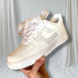 Wedding Shoes For Bride, Bridal Sneakers Personalized, Nike Air Force 1 Wedding Sneaker, Rhinestone Crystals Shoes, Personalized Bridal Gift